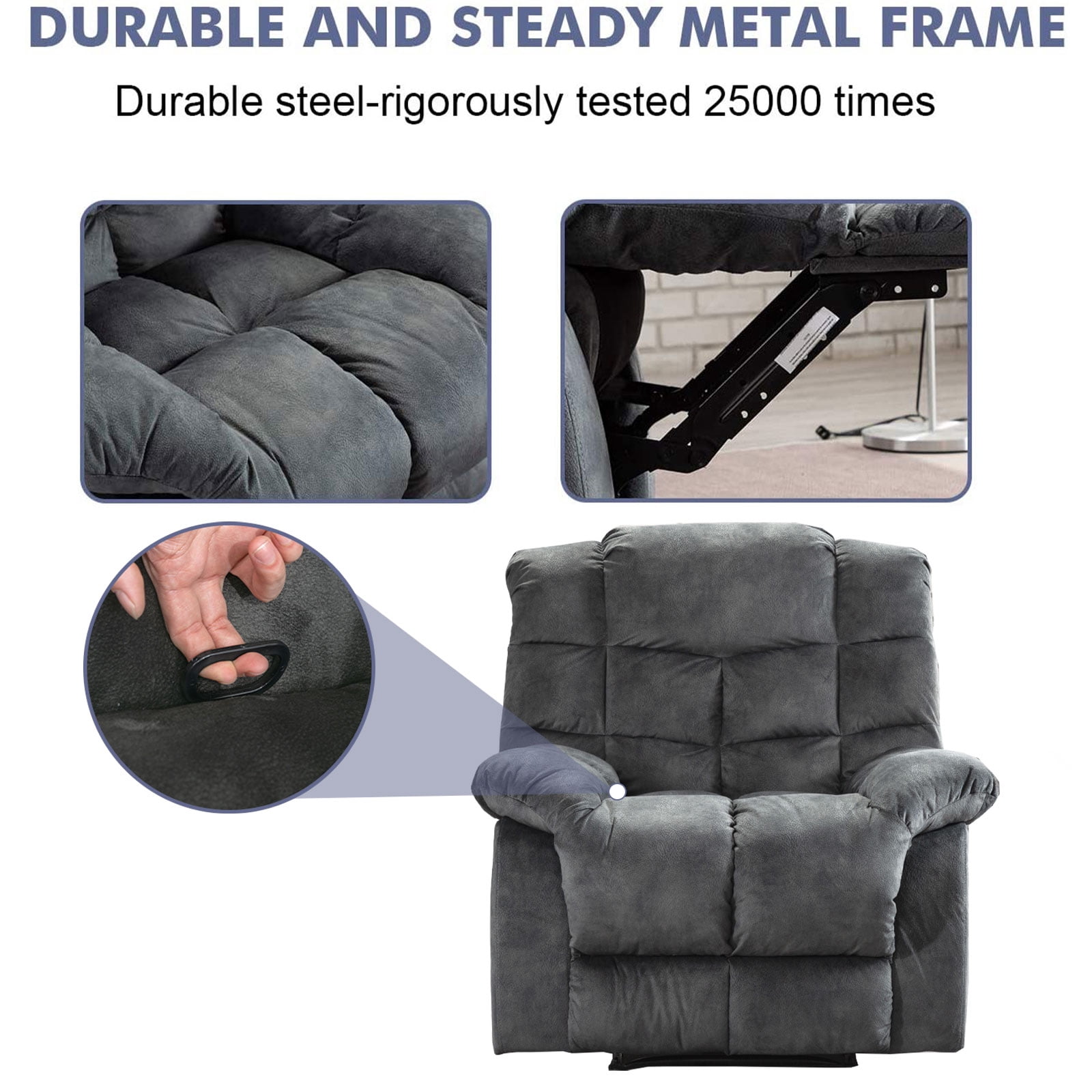 Bonzy Home Recliner Chairs for Living Room Manual Reclining Chair Single Sofa for Bedroom Gray
