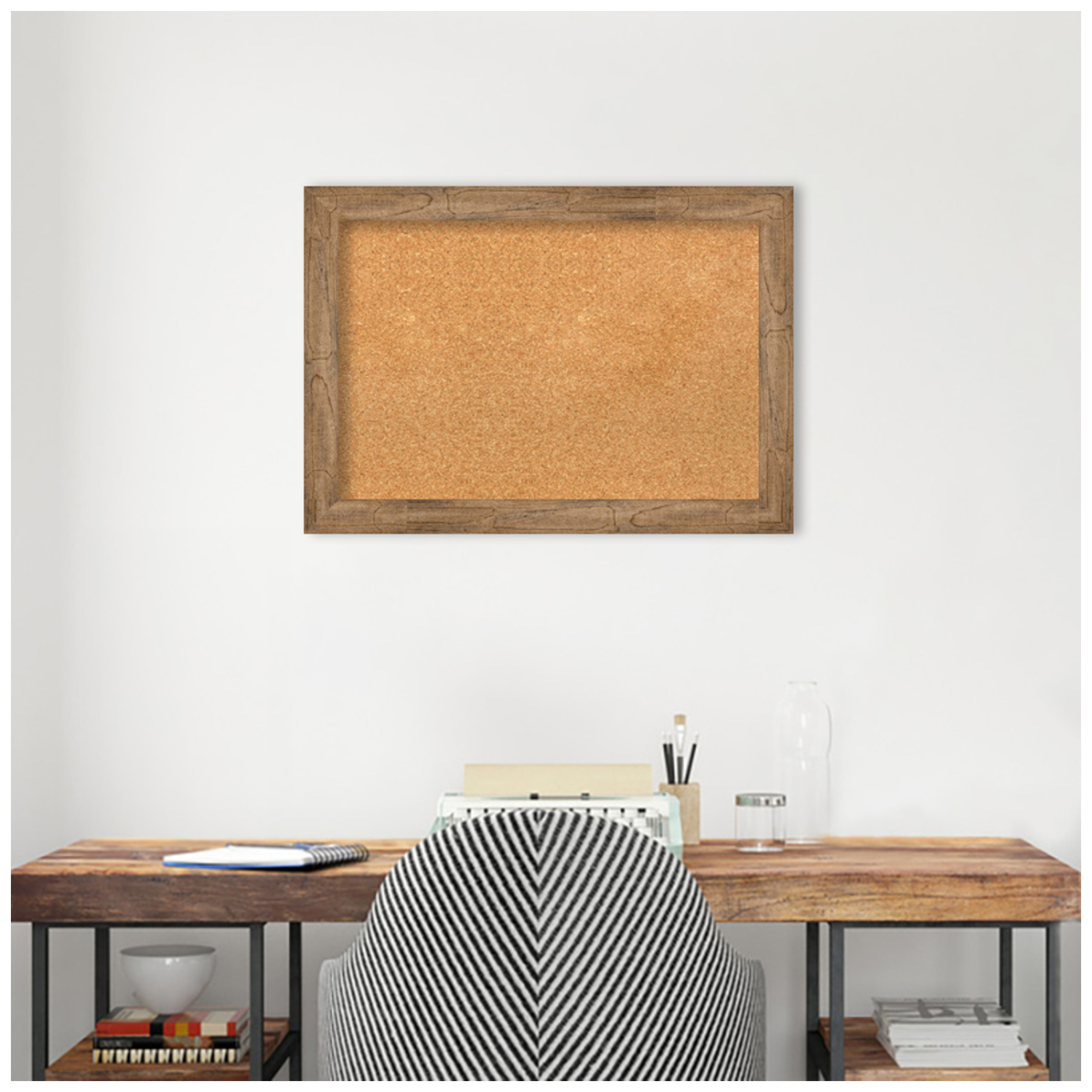 Amanti Art Natural Cork Board Wood Framed Owl Brown Narrow Bulletin Board 28 in. x 20 in.