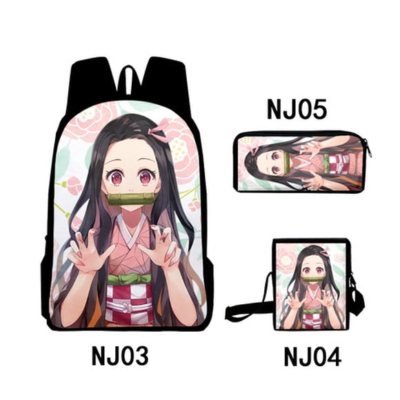 Mochila Dem@@2on Slayer, juego de 3 piezas: mochila para portátil con estuche para lápices y bolsa para el almuerzo.