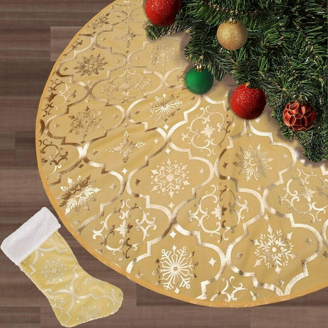 Plaided Christmas Tree Linen Skirt Mat Decorative With Festive Stocking Accessories