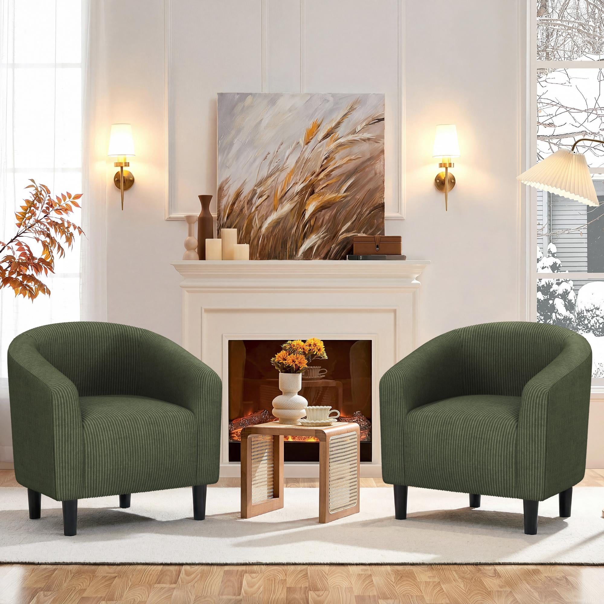Renwick Upholstered Corduroy Accent Chair for Living Room, Set of 2, Dark Green