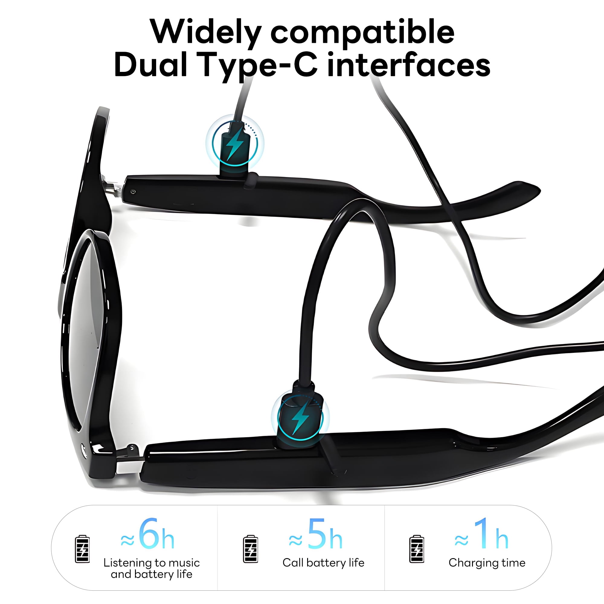 Pecham AI Translation Smart Glasses, Bluetooth Audio Sunglasses with Voice Assistant, Real-Time Translation, Multifunctional Smart Glasses for Men Woman - Black