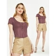 thumbnail image 3 of SSLR Crop Tops for Women Short Sleeve T Shirts Waffle Ribbed Henley Scoop Neck Tee Shirts, 3 of 7