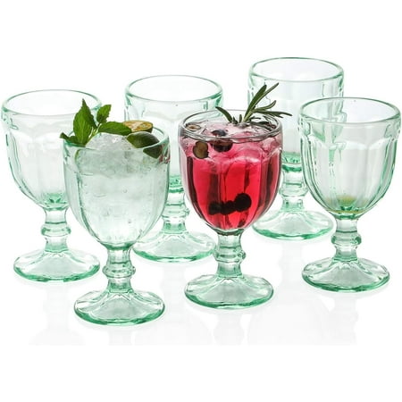 Iced Tea Goblet Glasses Set Of 6 10.2 Oz Vintage Octagon Glassware For Beverage Soda Juice Water Perfect For Party Bars Restaurants (Apple Green)