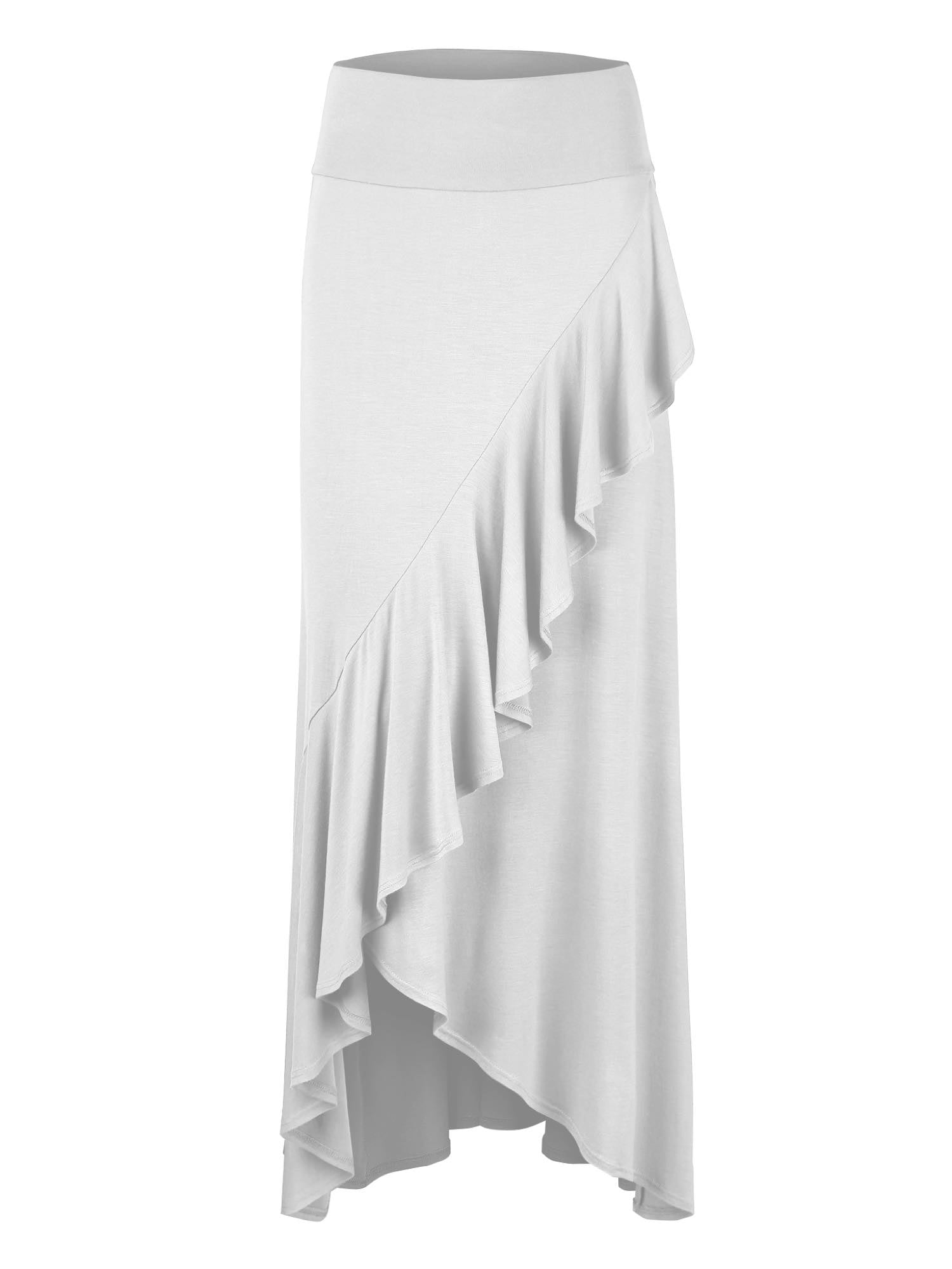 Made by Johnny - MBJ WB1356 Womens Wrapped High Low Ruffle Maxi Skirt ...