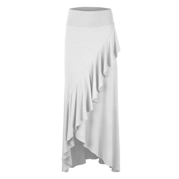 MBJ WB1356 Womens Wrapped High Low Ruffle Maxi Skirt XL WHITE - Walmart.com