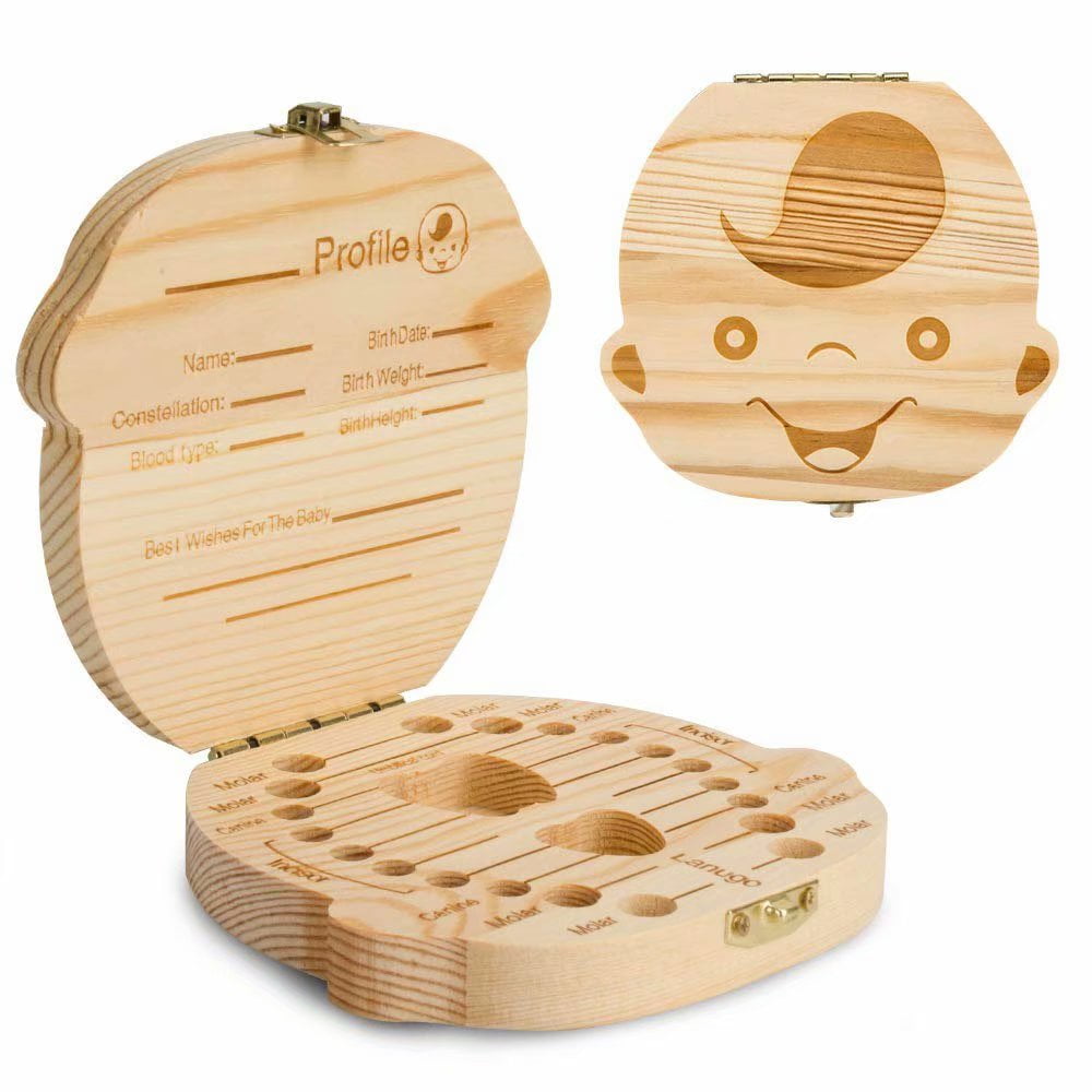 Wooden Tooth Storage Box Kids Children Baby Teeth Holder Keepsake Organizer Gift
