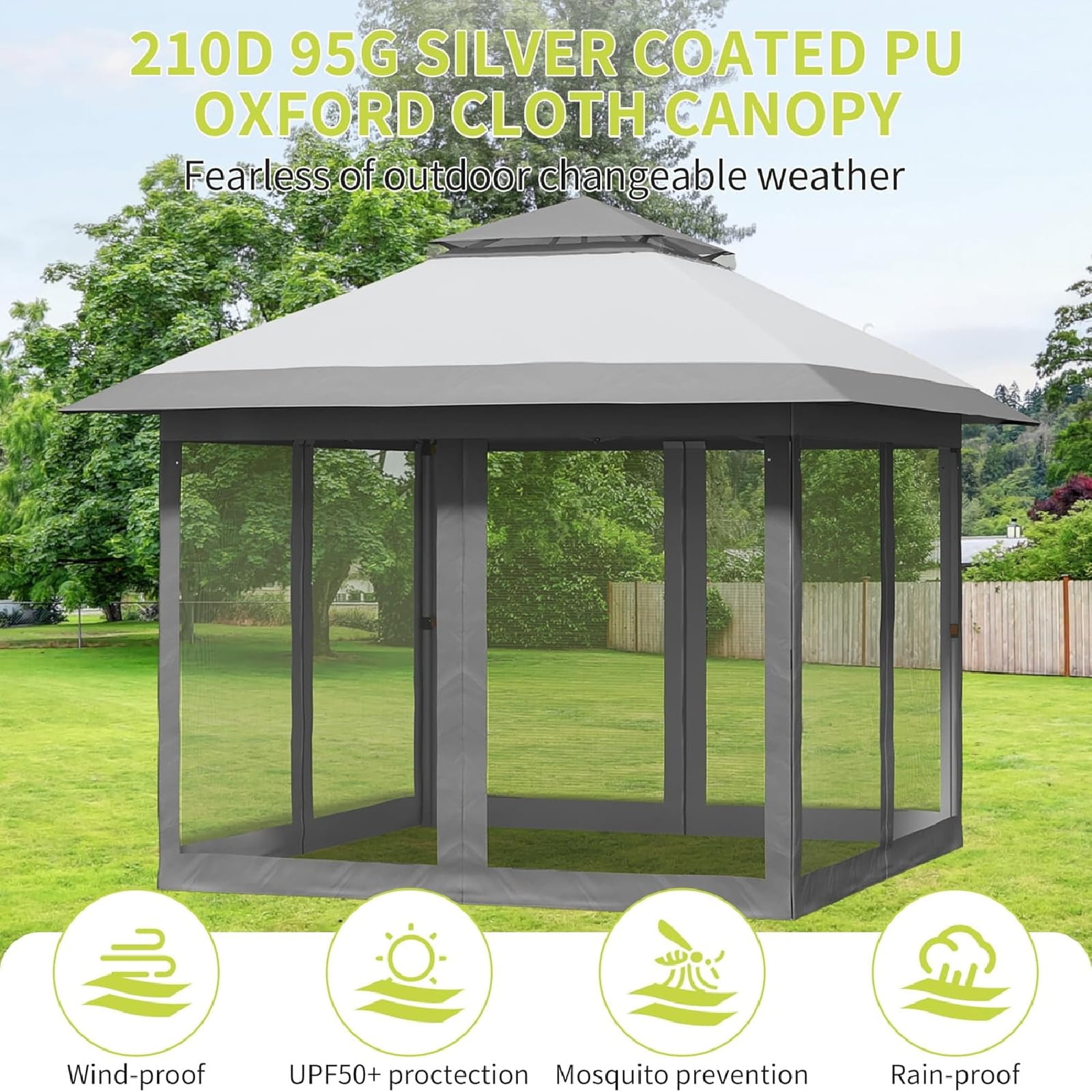 Pop Up 10'x10' Gazebo Outdoor Canopy Tent with Mosquito Netting, Pop Up Canopy Tent with Curtains/Adjustable Height/Wheeled Carry Bag for Patio Garden Backyard Lawn