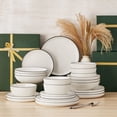 thumbnail image 3 of MALACASA Ceramic Dinnerware Set 24-Piece, Service for 6, Plates Bowls Set with Black Rim Microwave Dishwasher Safe, White, Series MINA, 3 of 9