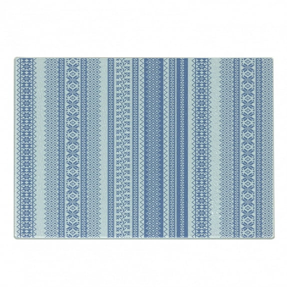 Nordic Cutting Board, Vertical Geometric Pattern Scandinavian Style Chevron Zigzag Lines Flowers, Decorative Tempered Glass Cutting and Serving Board, Small Size, Pale Blue and Blue, by Ambesonne