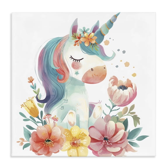 Stupell Industries Bohemian Whimsical Unicorn with Blossoms Canvas Art, 17 x 17, by Creative Studio