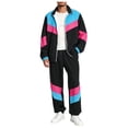 thumbnail image 4 of Men Retro Track Suit Zip Jacket Jogger Pants Throwback Party Daily Outfit Color Block 2-Piece, 4 of 6