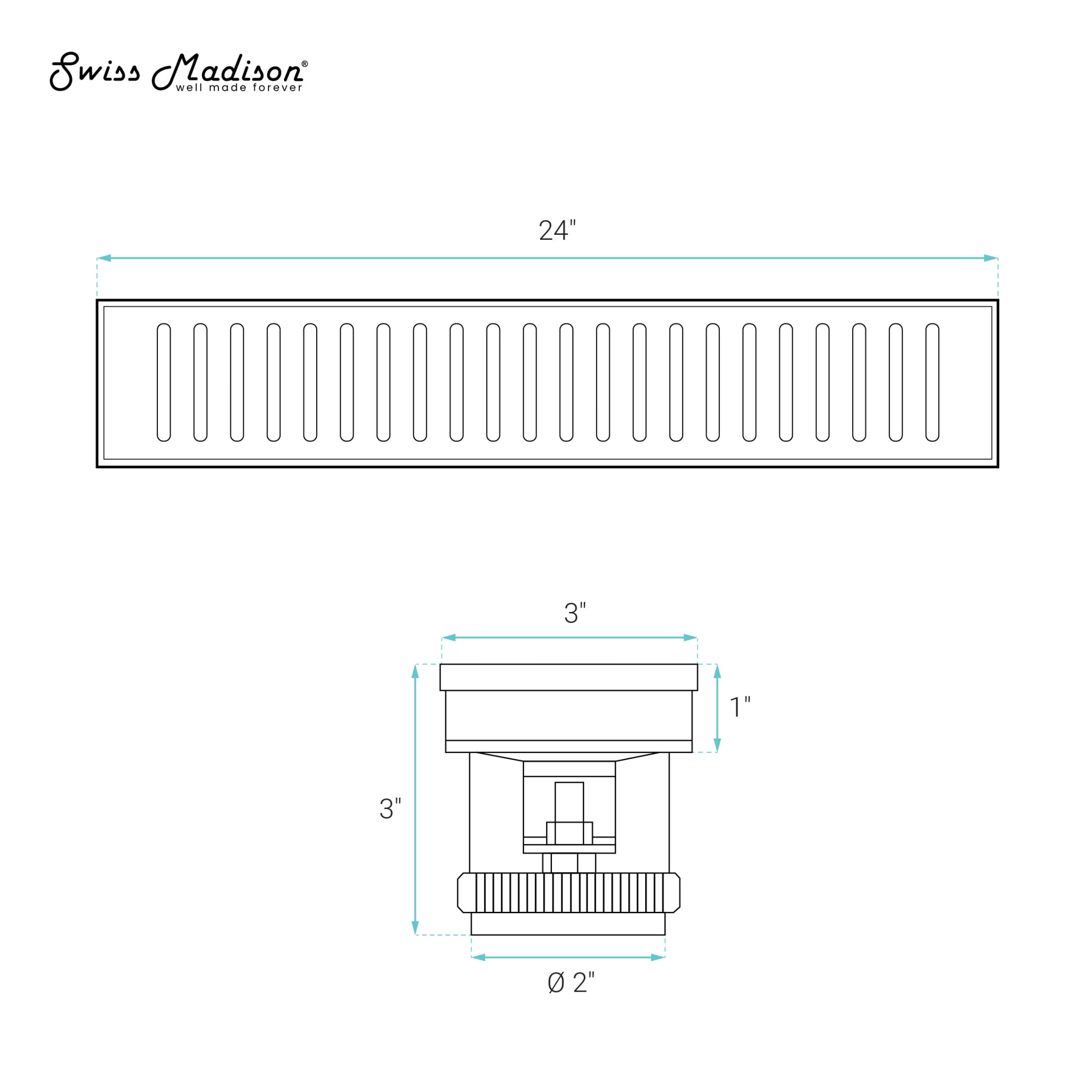 Voltaire 24" Stainless Steel Linear Shower Drain in Matte Black