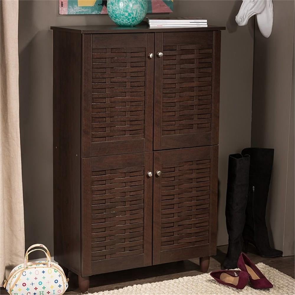 Baxton Studio Winda Modern and Contemporary 4-Door Dark Brown Wooden Entryway Shoes Storage Cabinet