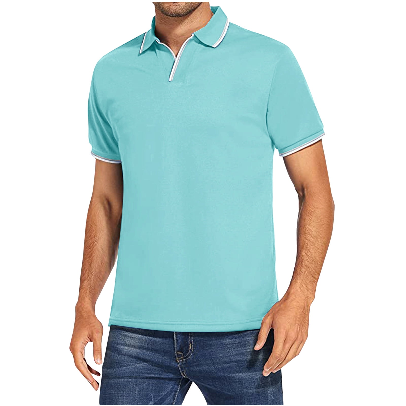 Polo Shirts for Men Casual Short Sleeve Golf Polos Classic Fit Athletic  Tshirt Collared Dress Shirt Tennis Tops (X-Large, Light Blue)