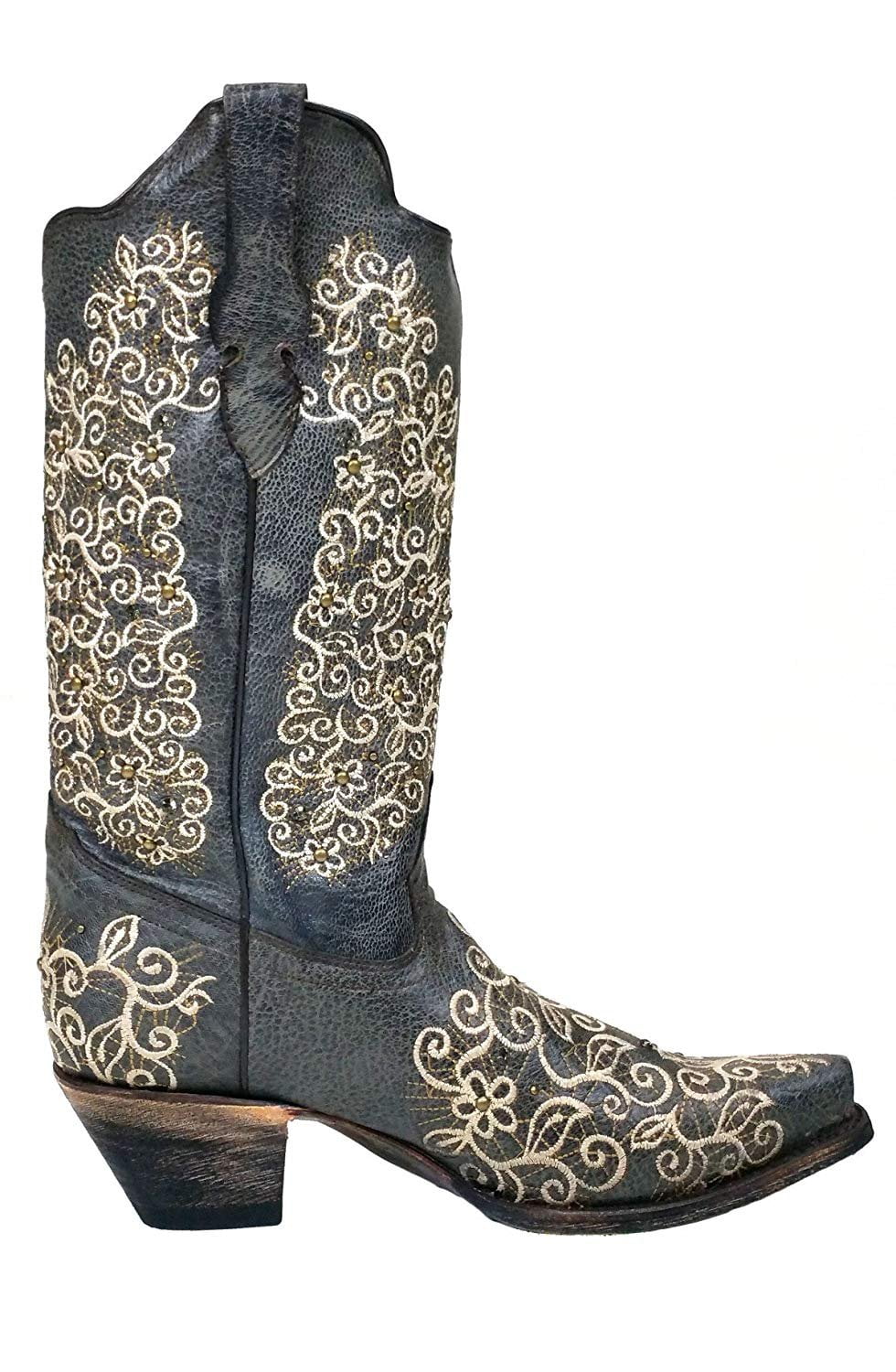 R1409 CORRAL Womens Studded Embroidered Cowgirl Boot Snip Toe R1409 CORRAL Womens Studded Embroidered Cowgirl Boot Snip Toe
