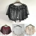 thumbnail image 7 of Women Cape Crochet Lace All-match Mesh Summer Beaded Sequin Shrug Flapper Dress Shawl for Party, 7 of 7