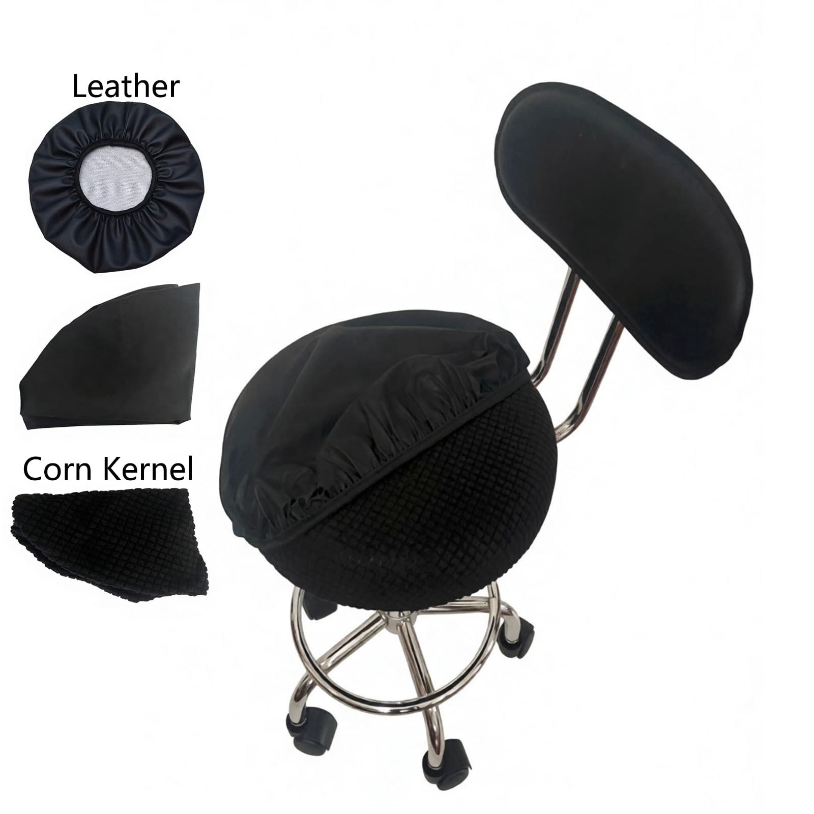 Give Corn kernel leather cover,Round Shape Adjustable Salon Stool with Back and Line, Black