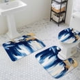 thumbnail image 3 of Abstract Watercolor Bathroom Rugs Set Graffiti Art Gold Blue Blend Non Slip Absorbent Soft Bath Mats 3 Piece Set with Bathroom Rug, U-Shaped Floor Mat, Toilet Seat Cover Large Size, 3 of 9