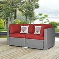 thumbnail image 4 of SOLAURA 2-Piece Patio Loveseat Gray Wicker Corner Sofa Set with Cushions, Dark Red, 4 of 7
