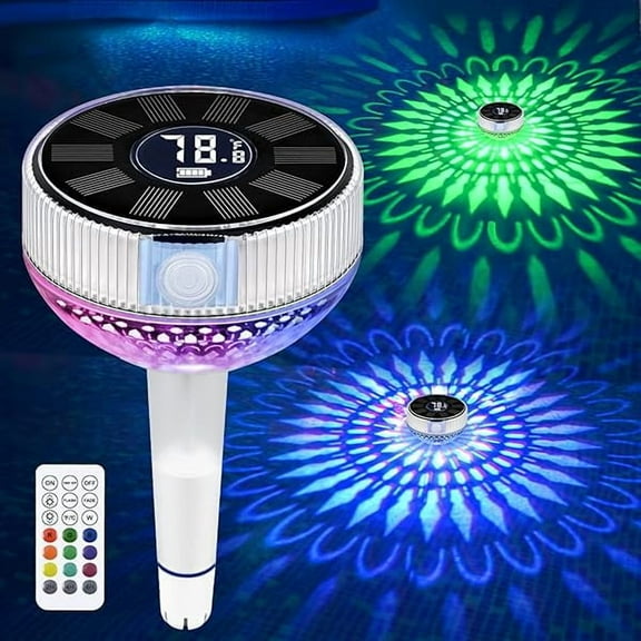 ZLC 2025 Upgraded Pool Thermometer Floating Easy Read with Colorful Light Show & Remote Control, Solar Digital Pool Temperature Thermometer IP68 Waterproof for Pools Ponds Hot Tubs