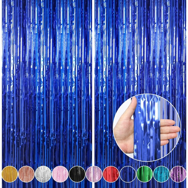Cortinas con flecos de aluminio, tamaño cruzado, azul oscuro, 1 m x 3 m, paquete de 2