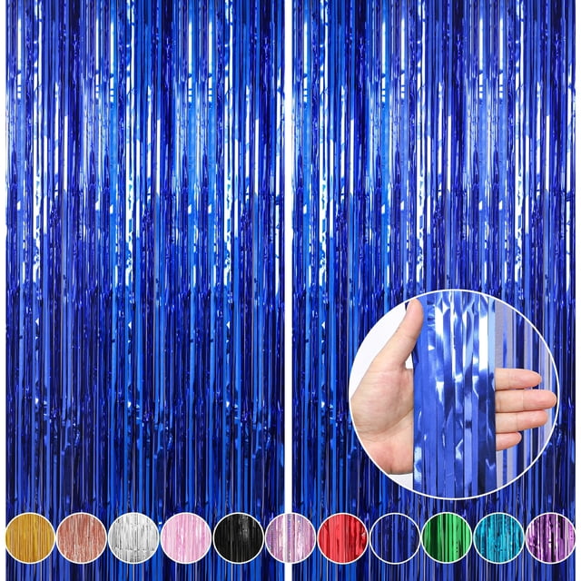 Cortinas con flecos de aluminio, tamaño cruzado, azul oscuro, 1 m x 3 m, paquete de 2