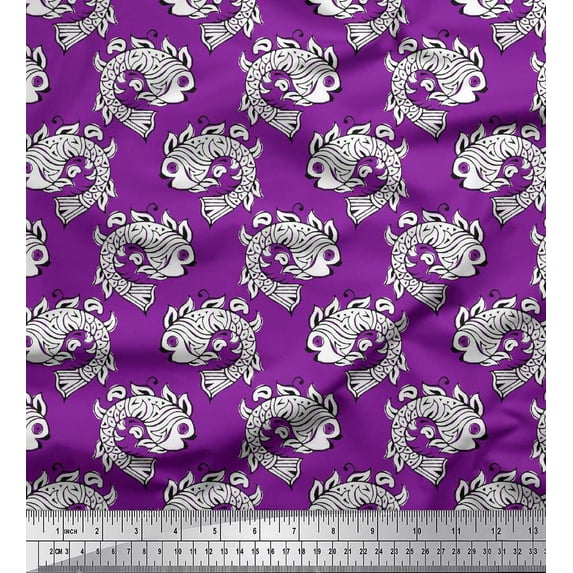 Soimoi Rayon Fabric Fish Block Print Sewing Fabric Yard 42 Inch Wide