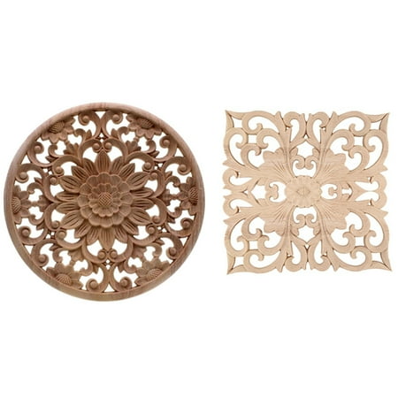

Wooden Decal Supply Applique Real Wood Carving 20X20X2cm & Carved Flower Carving Round Wood Appliques 15X15X2cm