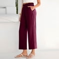 thumbnail image 4 of Wutalume Women's Fashion Cropped Pants, Elastic High Waist Casual Trousers with Pockets Solid Color, Loose Fit,Perfect for Spring Summer Wardrobe,Wine XL, 4 of 6