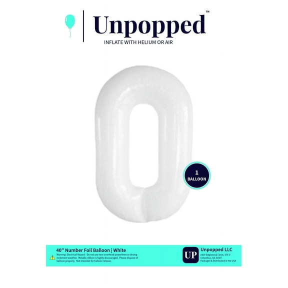 40in White Number Balloon #0 | Unpopped