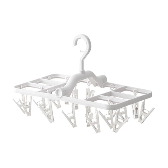 Foldable Clip Hangers with 20 Drying Clips, Underwear Hanger with Clips, Plastic Laundry Clip and Drip Drying Hanger for Socks, Bras, Lingerie, Clothes, Sturdy, White