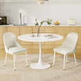 thumbnail image 6 of Round Dining Table Set for 2, 31.5"White All-Metal Tulip Base with 2 Soft Fabric Cushioned Chairs for Kitchen, Café, Apartments, Small Spaces, 6 of 6