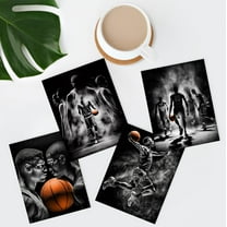 PixonSign Frameless Wall Art, Black & White Basketball Star Posters, Set of 4 Boy's Bedroom Illustration Wall Decor, Adhesive Canvas Prints, Multicolor Contemporary Wall Décor - 8"x10"