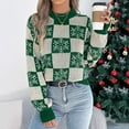 thumbnail image 4 of larppty Women's Knit Winter Sweater Snowflake Checkered Color Block Pullover Tops Trendy Y2k Clothes (Green, M), 4 of 8