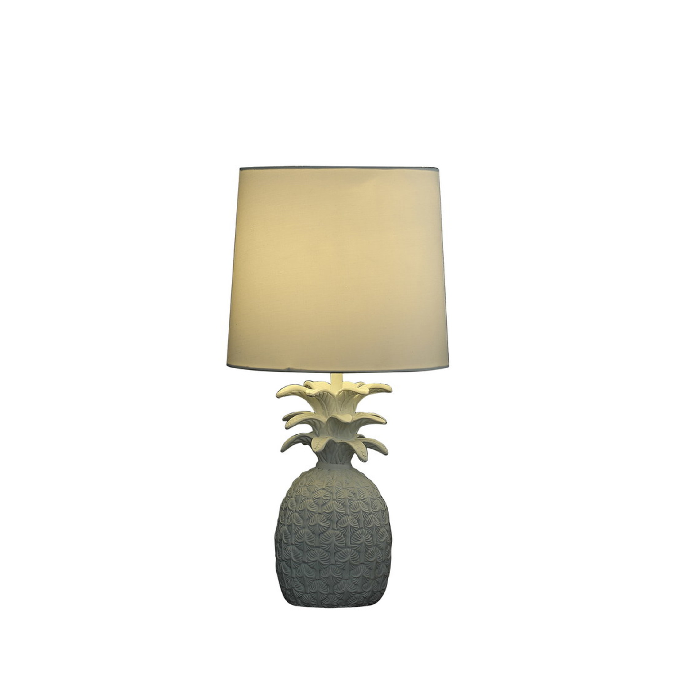 Noble House 17" Coastal Pineapple Table Lamp, Cottage Polyresin Base, White Drum Shade, E26 Light Bulb, White