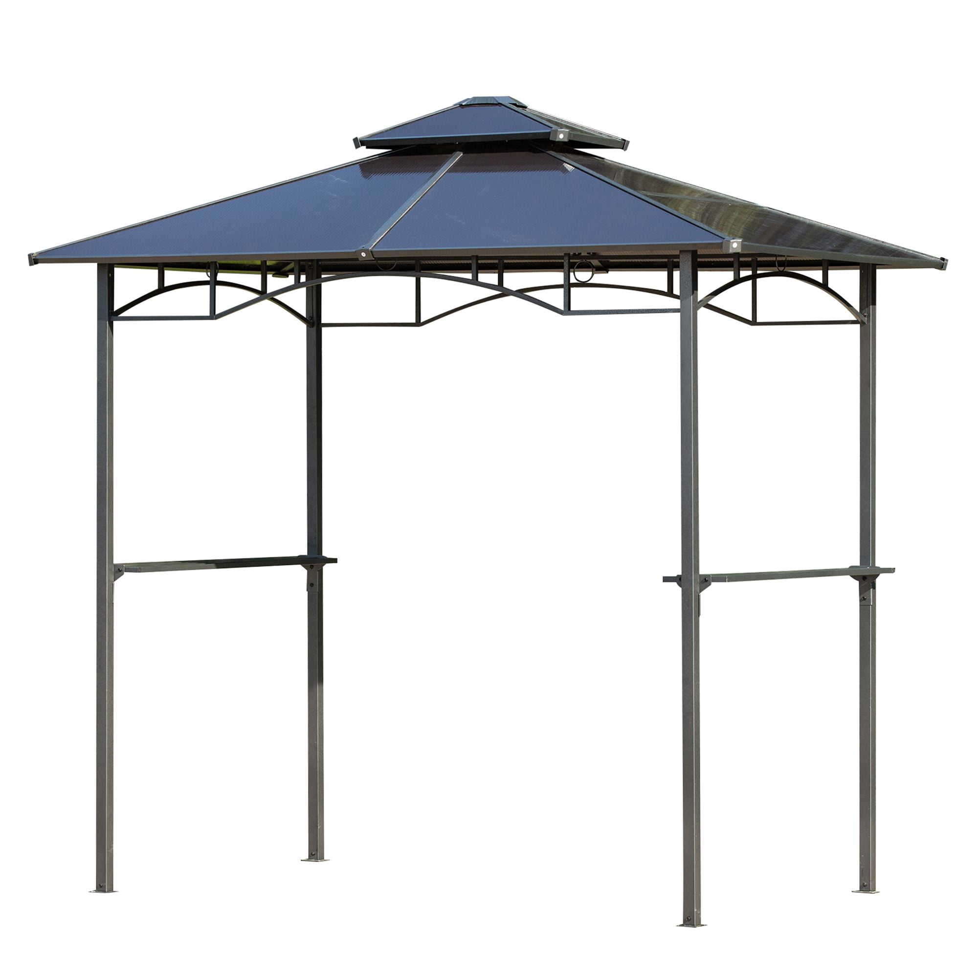8' x 5' BBQ Gazebo, Outdoor BBQ Canopy with 2 Side Shelves, and Double Layer PC Roof, UV/Rain Resistant, Sturdy Frame, Brown