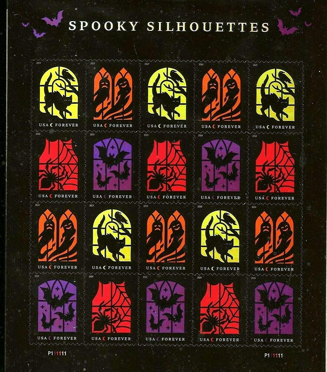 USPS Spooky Silhouettes Forever Stamps Sheet of 20 Postage Stamps for