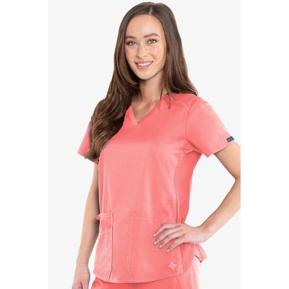Med Couture 7459 Touch V-NECK SHIRTTAIL TOP - Coral
