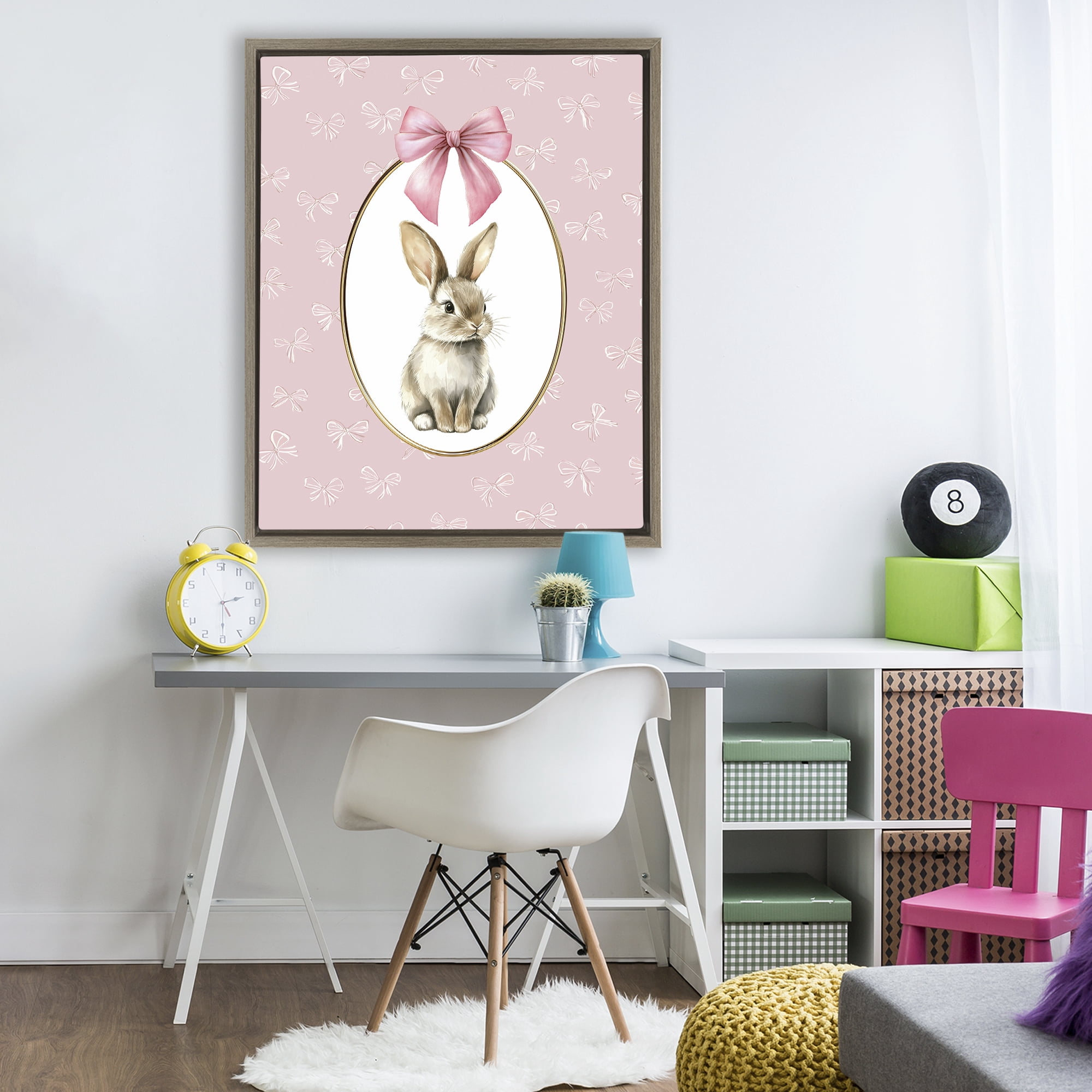 Stupell Industries Ribbon Border Bunny Brown Framed Floater Canvas Wall Art, design by Christine Simpson Art
