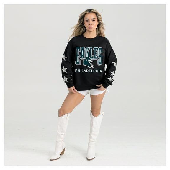 Women's Gameday Couture Black Philadelphia Eagles Pure Victory Rhinestud Star-Sleeve Pullover Sweatshirt