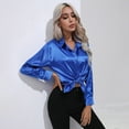 thumbnail image 3 of Baywell Women's Long Sleeve Satin Button Down Shirts Lapel Collar Office Work Blouses Shirts V Neck Casual Business Satin Silk Blouses Tops , S-2XL, 3 of 7