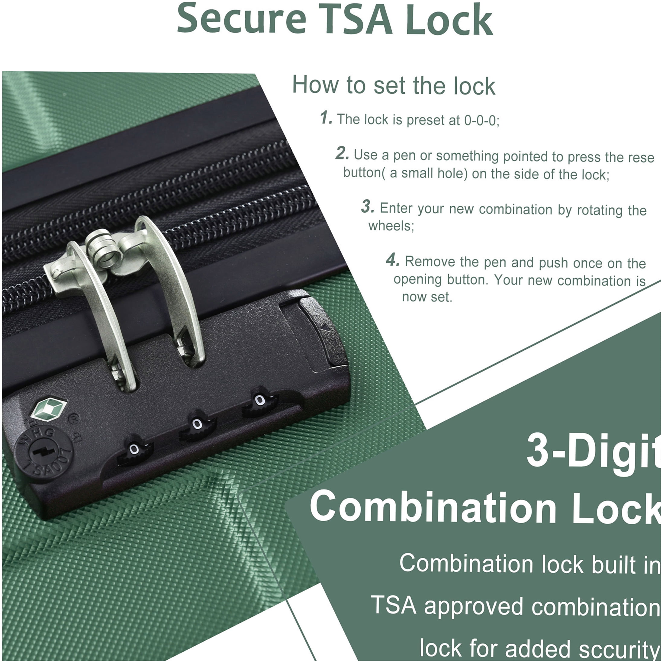 28 Inch Expandable Checked Luggage, Lightweight ABS Hardshell Suitcase with TSA Lock, Double Wheels - Green