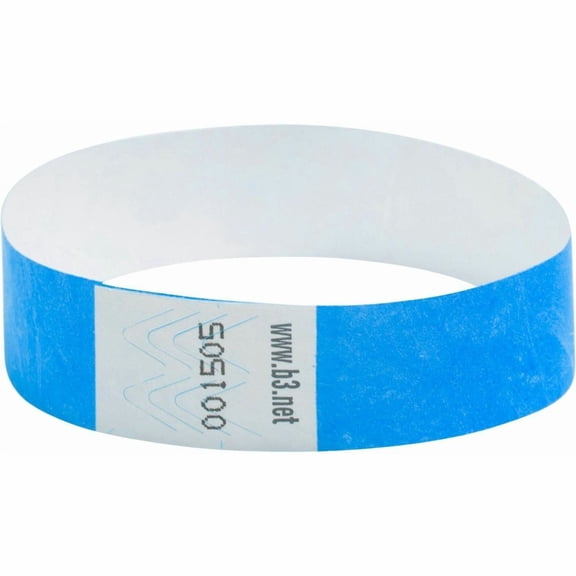 SICURIX Sequentially Numbered Security Wristbands, 3/4", Blue, Pack of 100