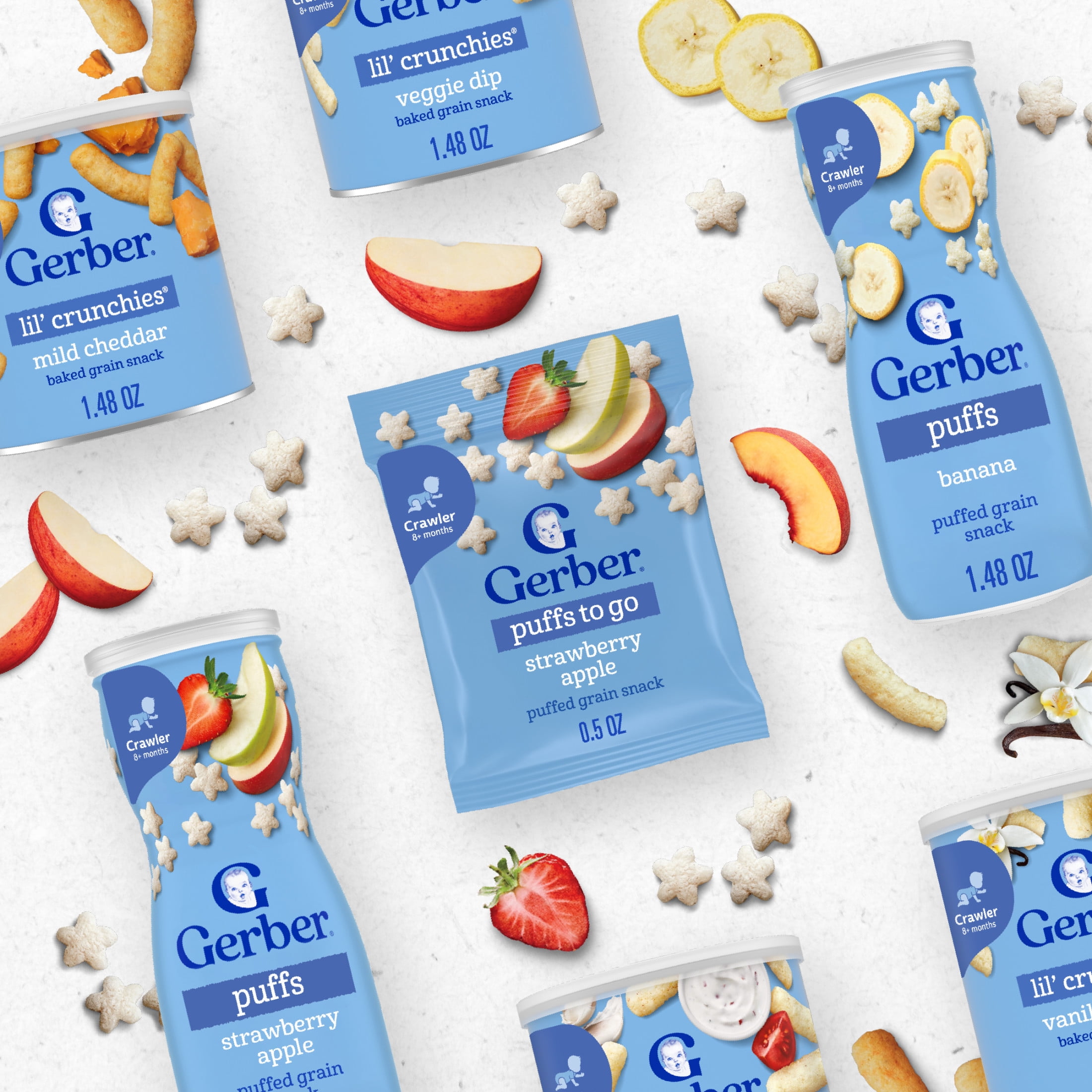 Gerber Stage 3 Baby Snacks, Strawberry Apple Puffs, Grain Snack, Baby Led Feeding 0.5 oz