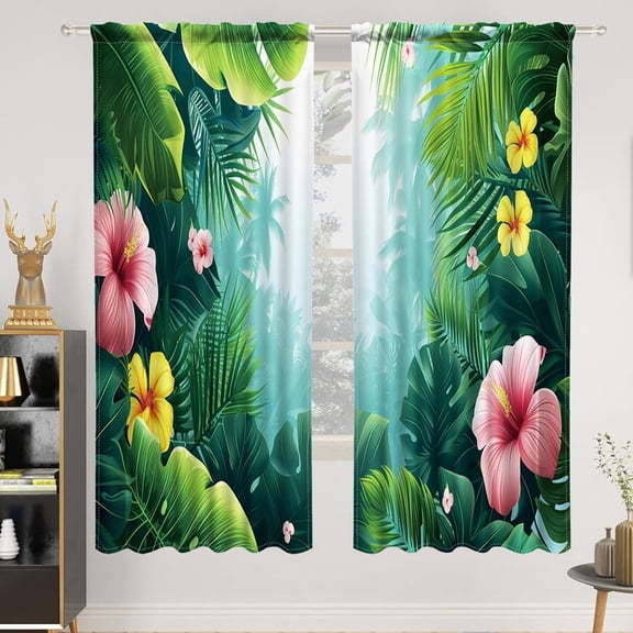 42 x 63 Inch Plantain Flower Curtains Bedroom Windows Tropical Rain Forest Living Room Blackout Curtains Girl Living Room Green Plant Cafe Curtains Window Treatment Drapes 2 Panels