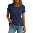 thumbnail image 5 of LIaqionyy Tops for Womens Crew Neck Short Sleeve Cotton Linen Cropped Shirts Summer Solid Color Blouses, 5 of 7