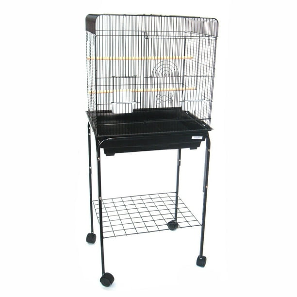 YML 1914BLK 1/2" Bar Spacing Flat Top Bird Cage with Stand, Black