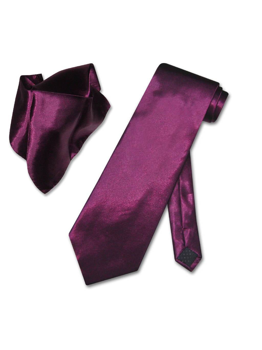 New formal men's polyester extra long necktie & hankie set solid dark purple 