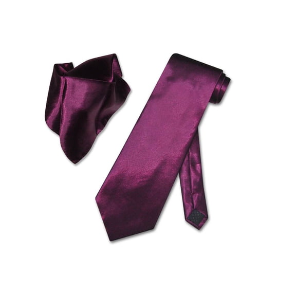 Solid PURPLE PLUM Color NeckTie Handkerchief Matching Men's Neck Tie Set